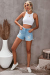 Dark Blue Casual Frayed Hem Denim Shorts | Available in 2 Colors