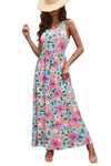 Multicolor Floral Printed Round Neck Sleeveless Maxi Dress