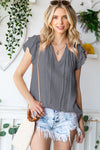 Gray V Neck Tiered Ruffle Sleeve Top | Available in 2 Colors