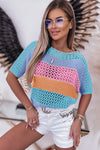 Sky Blue Knitted Color Blocked Top | Available in Pink