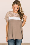 Khaki Leopard Casual Color Block T Shirt