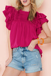 Rose Red Ruched Ruffle Blouse | Available in 3 Colors