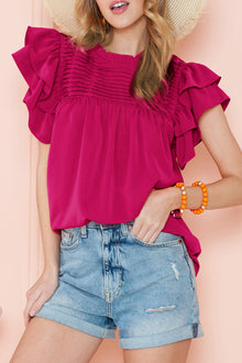  Rose Red Ruched Ruffle Blouse | Available in 3 Colors