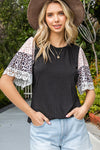 Pink Rib-Knit Leopard Lace Summer Top | Available in Black