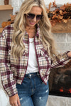 Multicolor Plaid Print Turn Down Collar Zip Up Jacket