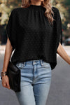 Black Swiss Dot High Neck Batwing Sleeve Blouse