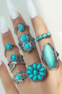  Green 8Pcs Vintage Style Turquoise Ring Set