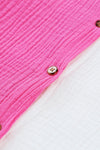 Hot Pink Color Block Short Sleeve Polo Blouse