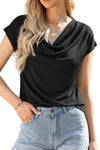 Black Solid Color Cowl Neck Tee