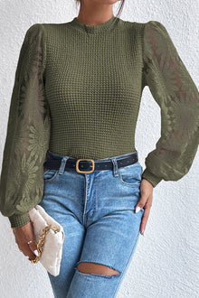  Green Long Sleeve Waffle Knit Top | Available in 3 Colors