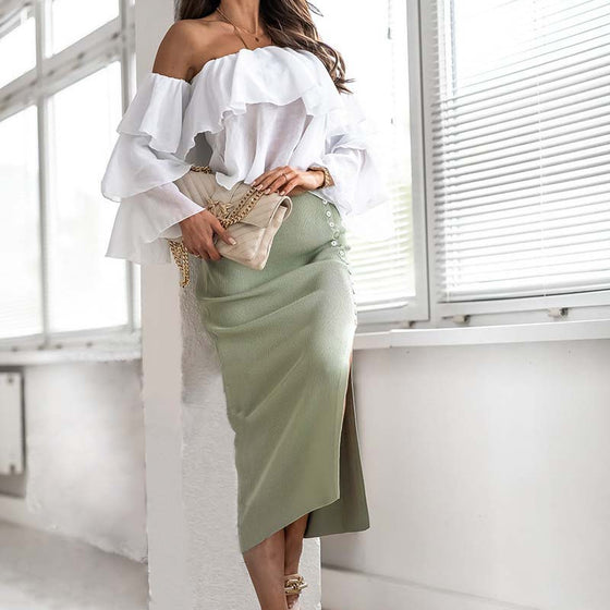 Women's Fashion Pit Strip Rib Temperament Skirt