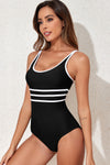 Black Contrast Trim U Neck Adjustable Strap One-Piece Swimwear