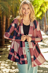 Red Plaid Casual Draped Open Front Cardigan