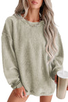 Pink Solid Ribbed Round Neck Pullover Sweatshirt |Available in 6 Colors