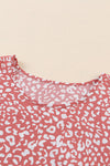 Pink Leopard Print Casual Flounce Sleeve Blouse for Women