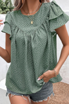 Spotted Print Pleated Ruffle Sleeve Blouse | Available in 3 Colors