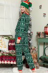 Green Christmas Tree Print Patchwork Color Contrast Pajama Set