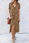 Khaki Leopard Print Waist Belted Button Up Shirt Dress