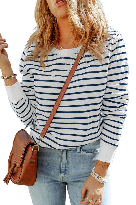 Striped Print Casual Long Sleeve Pullover Top | Available in 2 Colors