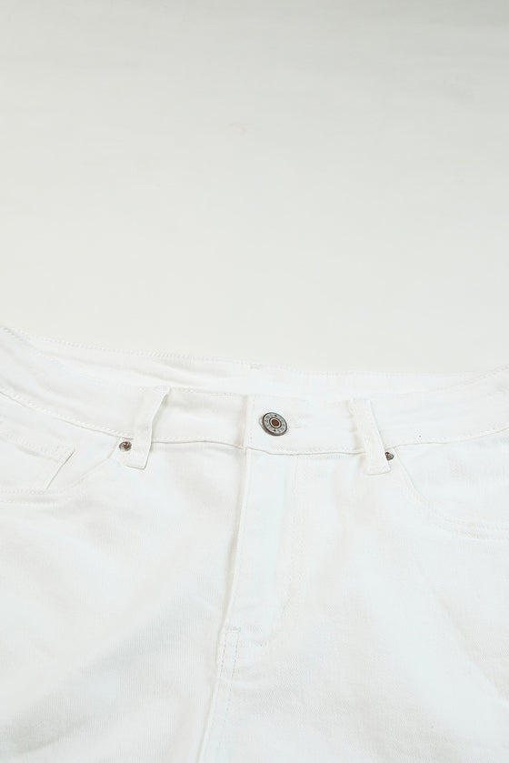 White Frayed Distressed Denim Shorts