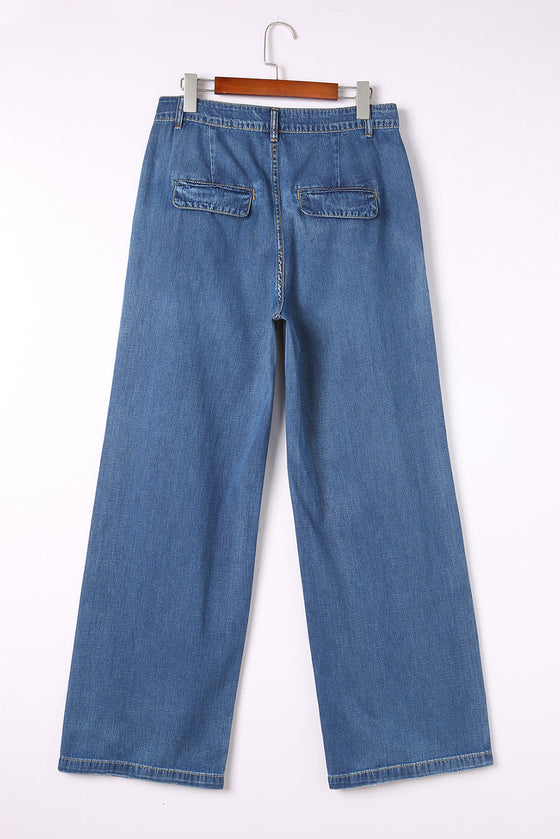 Dark Blue Slouchy Pocket Casual Wide Leg Jeans