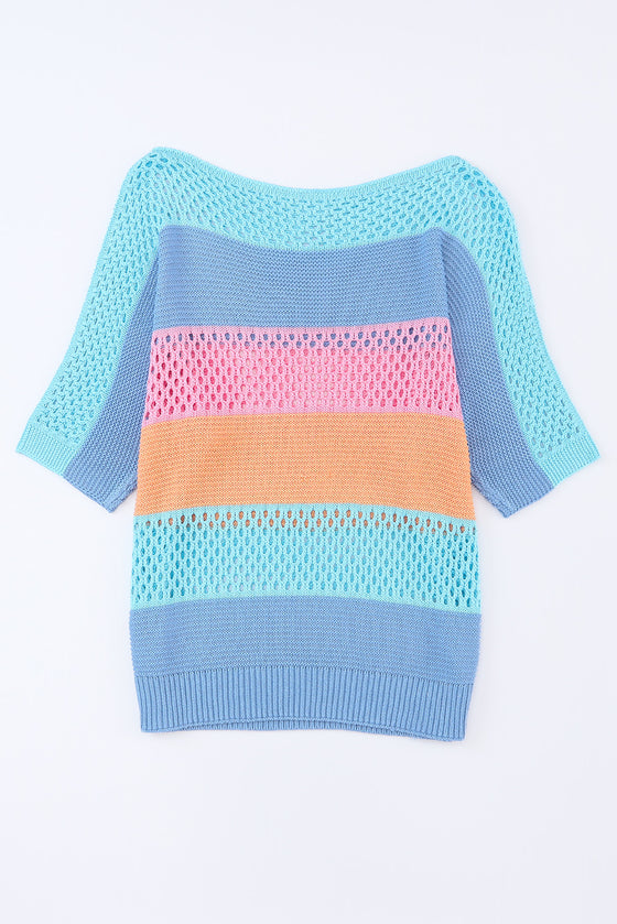 Sky Blue Knitted Color Blocked Top | Available in Pink