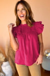 Rose Red Ruched Ruffle Blouse | Available in 3 Colors