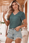 Mist Green Tulip Sleeve V Neck T-Shirt | Available in 4 Colors