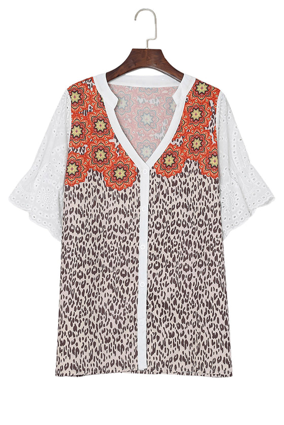 Leopard Mandala Print Patchwork Blouse