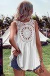 White Bohemian Crochet Sleeveless Tunic Top | Also Available in Black