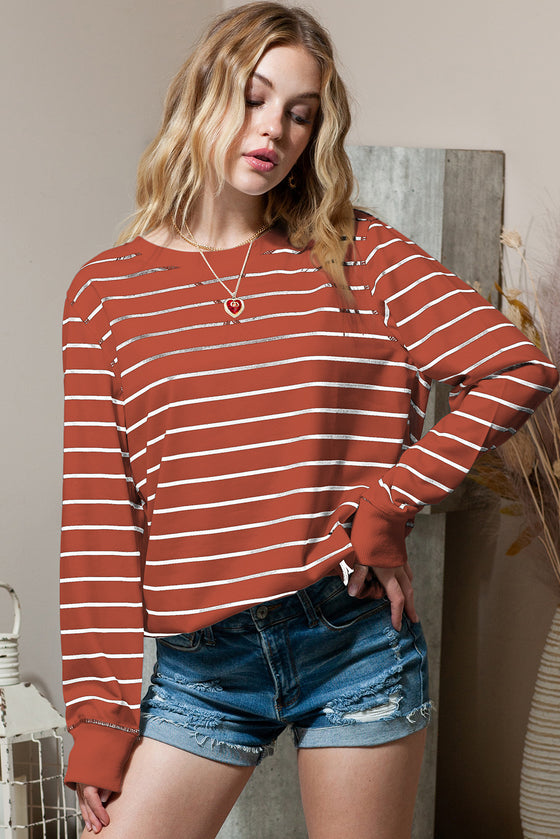 Striped Print Casual Long Sleeve Pullover Top | Available in 2 Colors