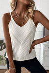 White Chevron Pointelle Knit V Neck Cami Top