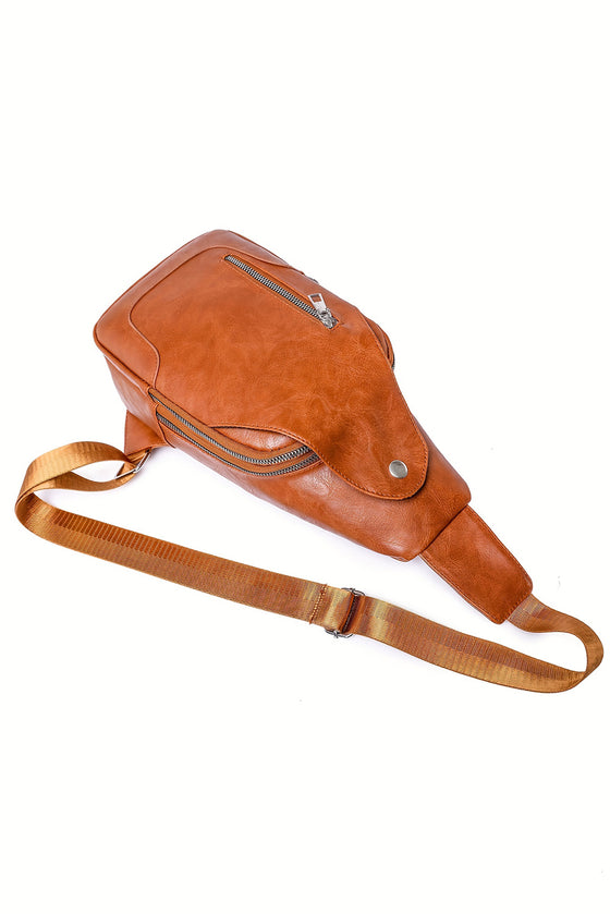 Chestnut Adjustable Straps Zipped PU Leather Sling Bag