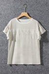 Apricot Striped Lace Splicing Ruffle Sleeve T-shirt | Available in 2 Colors