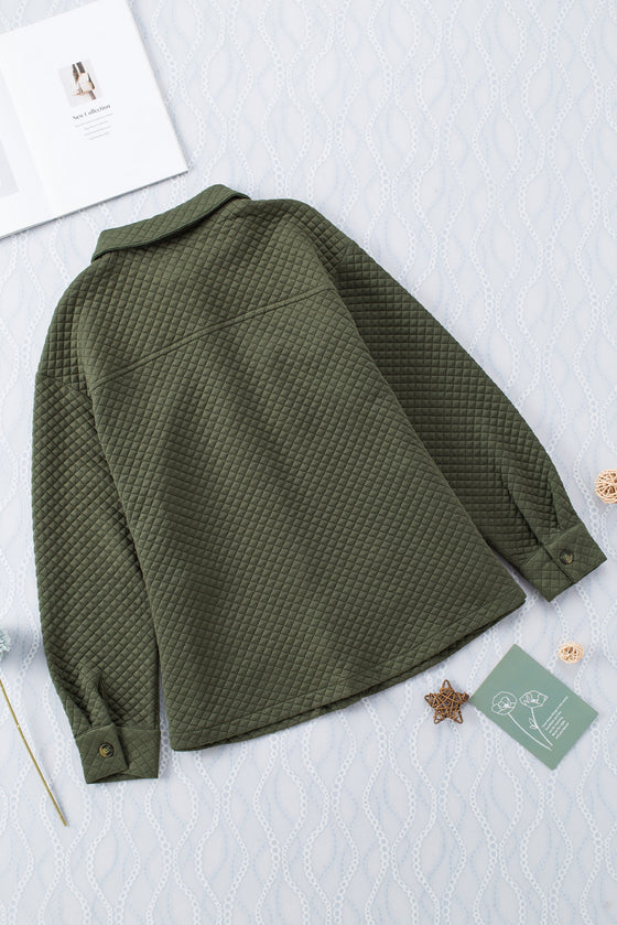 Khaki Lattice Texture Pockets Button Up Quilted Shacket | Available in 4 Colors