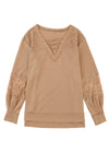 Pink Lace Waffle Knit Crisscross Straps V Neck Long Sleeve Top |Available in 2 Colors