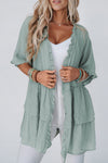 Green Ruffled Trim Short Sleeve Open Front Kimono | Available in Other Colors