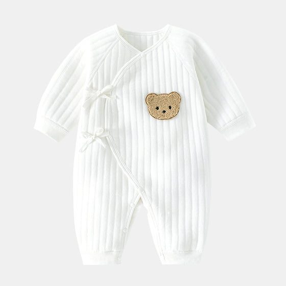 White Teddy Bear Cotton Jumpsuit in Preemie and Newborn Sizes | Available in 2 Colors