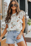 Pastel Green Floral Print Tiered Ruffle Short Sleeve Summer Top