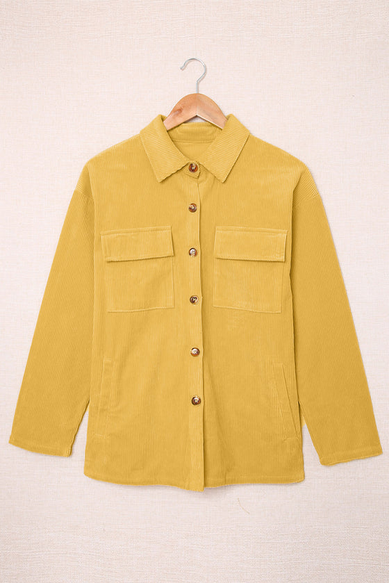 Beige Button Up Patch Pocket Corduroy Shacket | Available in 3 Colors