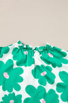 Green 60s Floral Print Puff Sleeve Frill Neckline Blouse