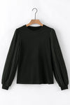 Black Contrast Ribbed Bishop Sleeve Top | Available in 3 Colors