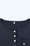 Dark Blue Casual Long Sleeve Snap Button Henley Top | Available in 2 Colors