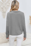 Gray V Neck Collared Retro Waffle Long Sleeve Top | Other Colors Available