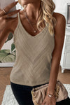 White Chevron Pointelle Knit V Neck Cami Top