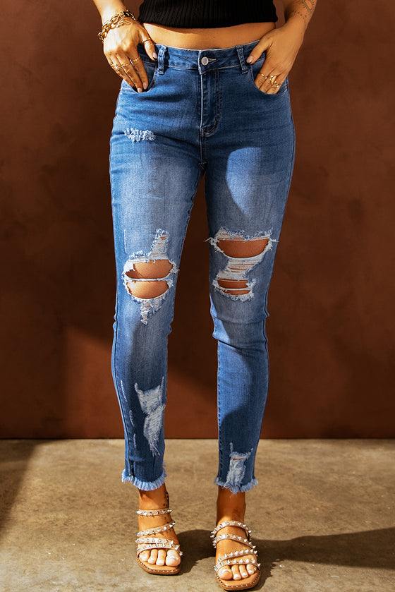 Light Blue High Waist Distressed Skinny Jeans