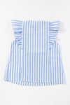 Sky Blue Stripe Geometric Tassel Tied Ruffle Blouse