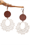 Laced Round Wood Pendant Earrings