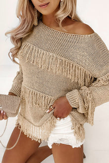  Khaki Boho Fringe Tasseled Knitted Sweater | Available in 3 Colors