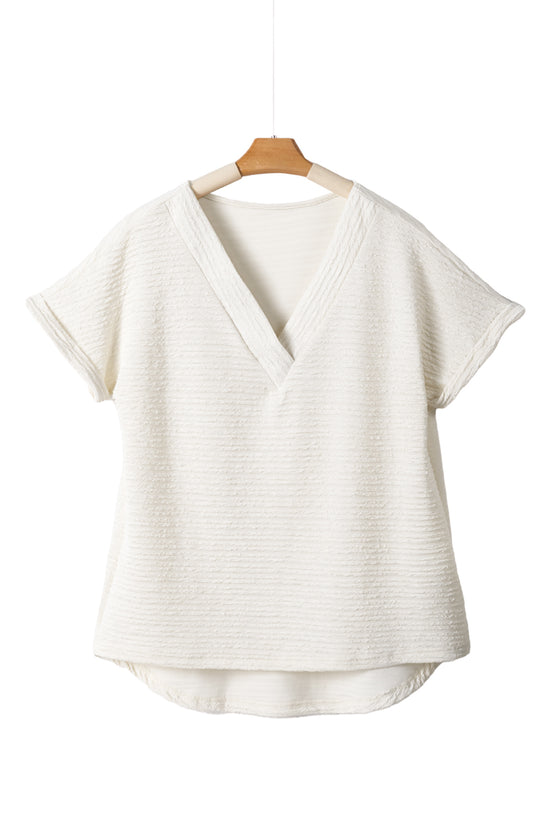 Ivory V-Neck Textured Blouse